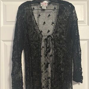Black Open-Knit Tie-Front Women's Sweater Cardigan